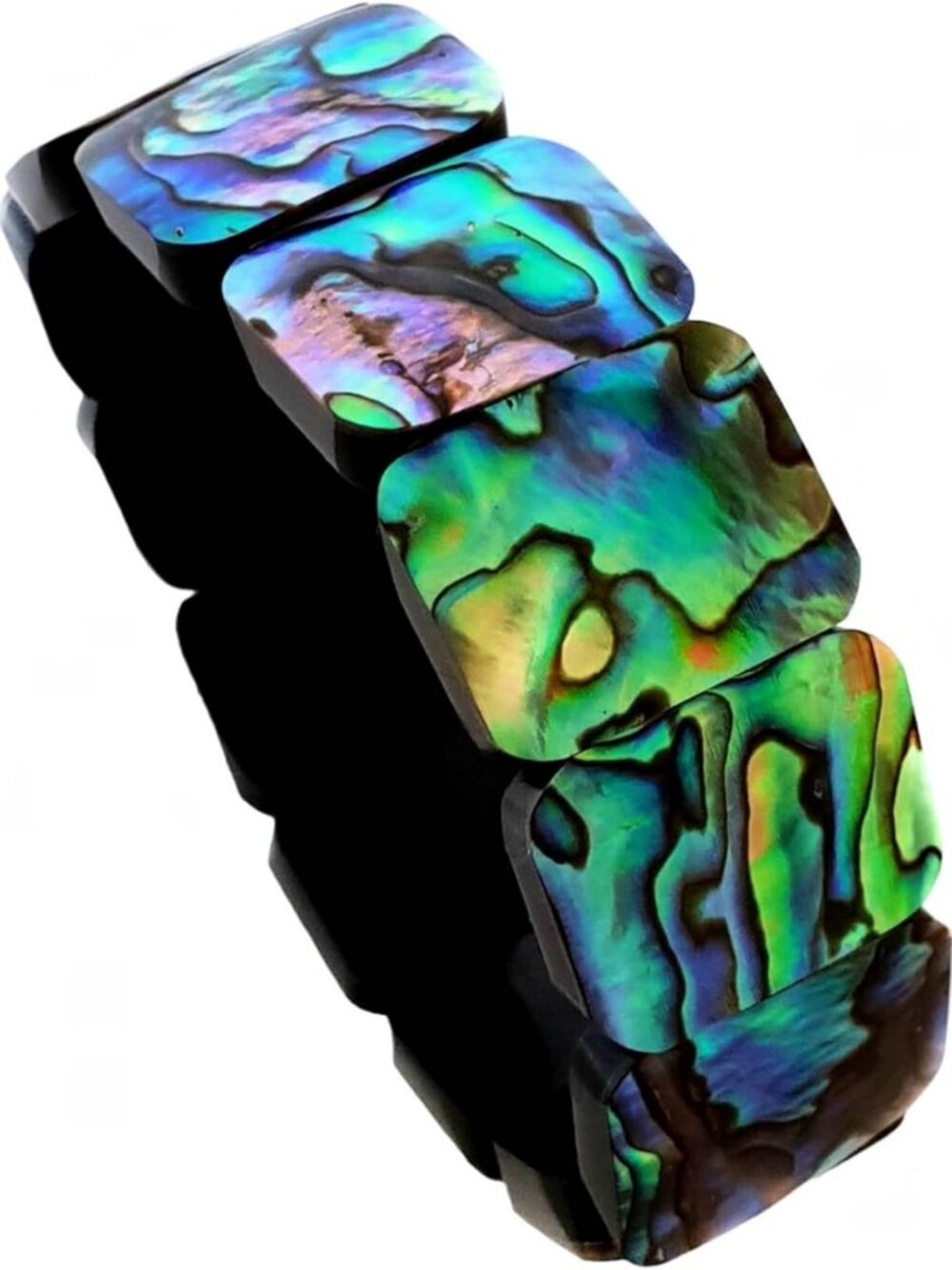 Handcrafted Natural Paua Abalone Shell Stretch Cuff Bracelet - Unique Boho